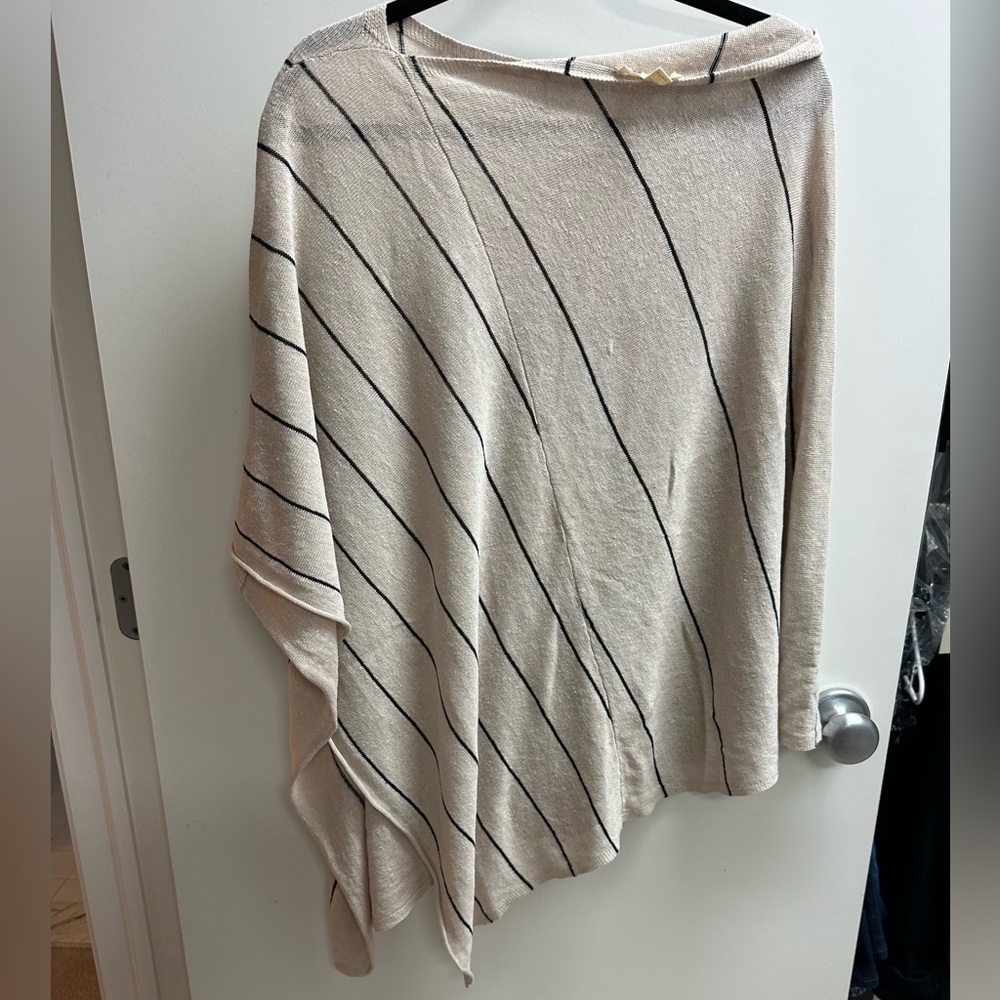 Eileen Fisher Taupe and Black Pin stripe Linen blend PonchoTop